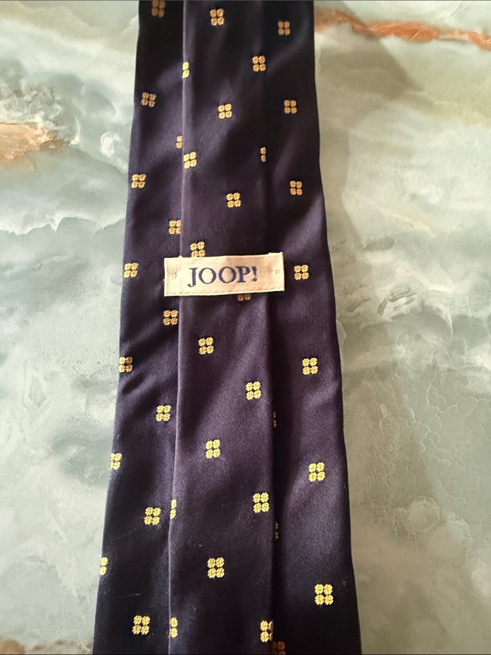 Navy Blue Silk Tie with Yellow Dot Motif
